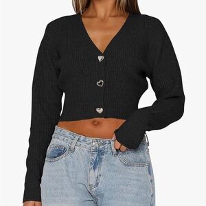 Amazon Black Heart Button V-Neck Sweater